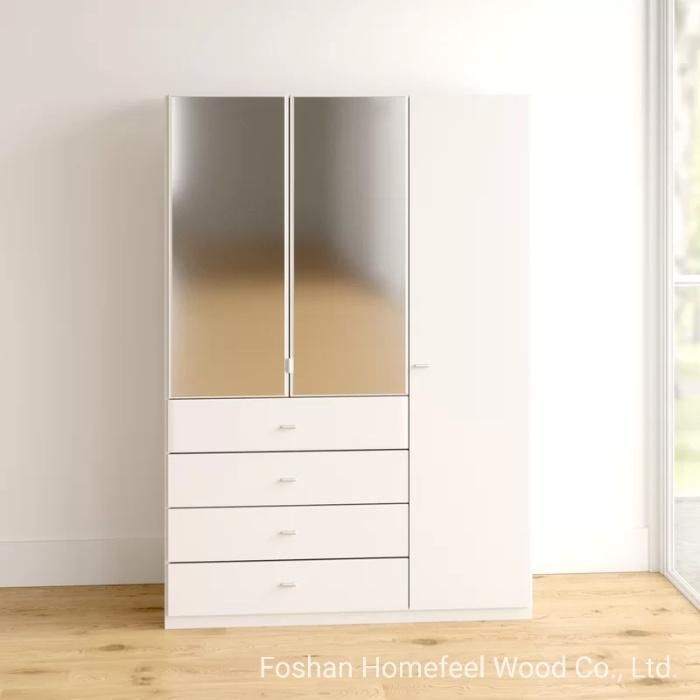 Wholesale Price Simple Style Hinged Mirror Door Bedroom Wooden clothes storage Wardrobe (HF-WD03)