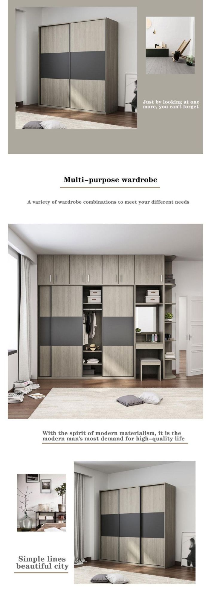 New Design Bedroom Furniture Wooden White Wardrobe with Glass Door