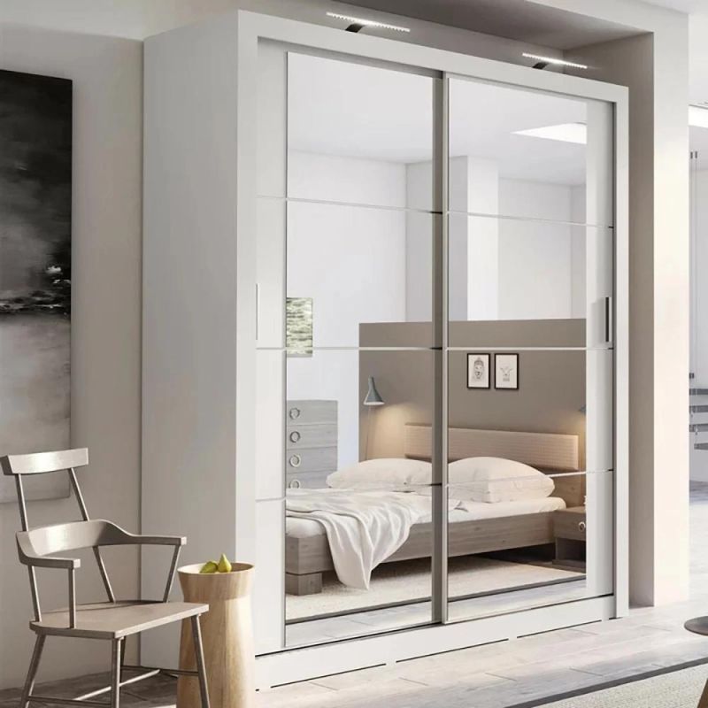 Quality Bedroom Furniture Wooden Wardrobe with Glass Mirror Sliding Door