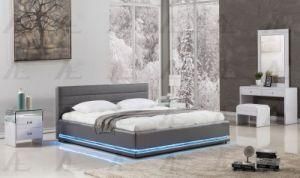 Faux Leather Bed with LED Light Modern Bedroom Furniture