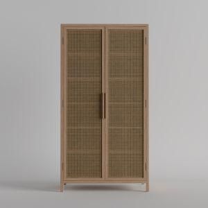 Solid Wood Hand Antique Rattan Wardrobe Furniture Cabinet