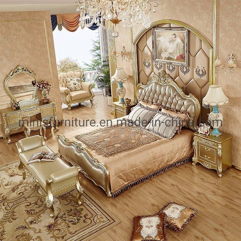 (MN-MB99) Luxury European Style Bedroom Adult Gold Wooden Bed