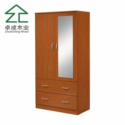 Red Color Two Doors and Two Drawers Wardrobe with Mirror