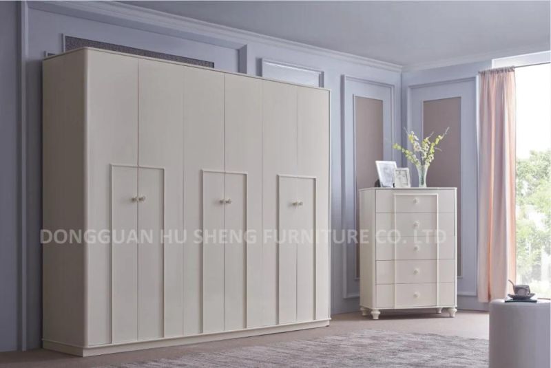 Solid Wooden and MDF Cream White Color Painting Modern Bedroom Furniture