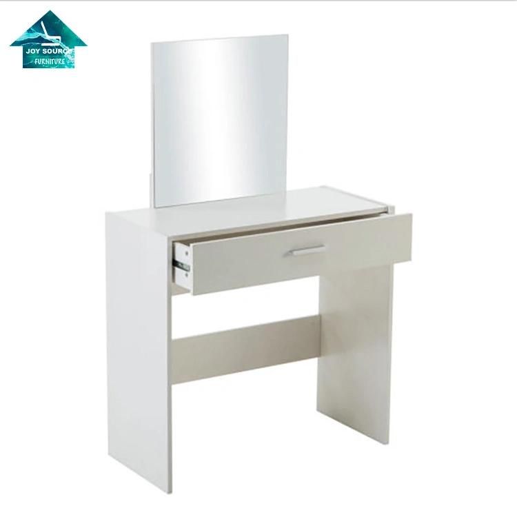 White Color Corner One Drawer Dressing Table with Stool and Mirror