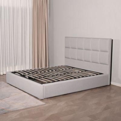 Modern Upholstered Linen Paltform Bed with Wooden Slat Support and Under Bed Storage