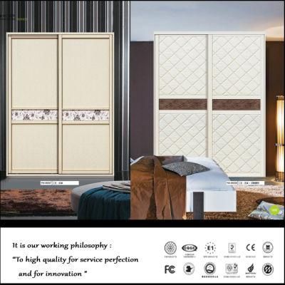 Modern 2 Doors Leather Sliding Wooden Wardrobe