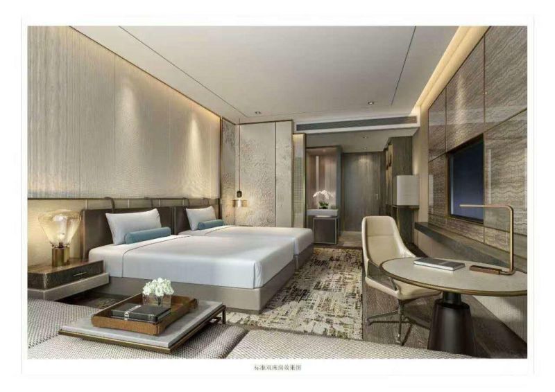 Modern Luxury Design Solid Wood Twin Bed Hotel Furniture
