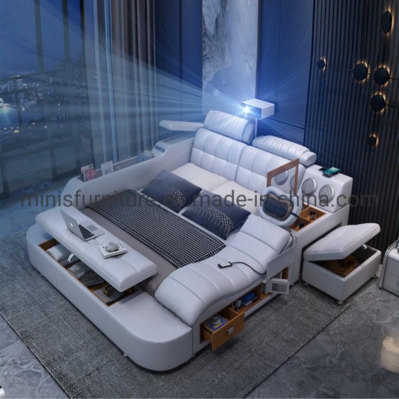 (MN-MB95) Modern Unique Design Bedroom Bed with Recliner/Cabinets/Safe/Bluetooth/Pop-up Desk