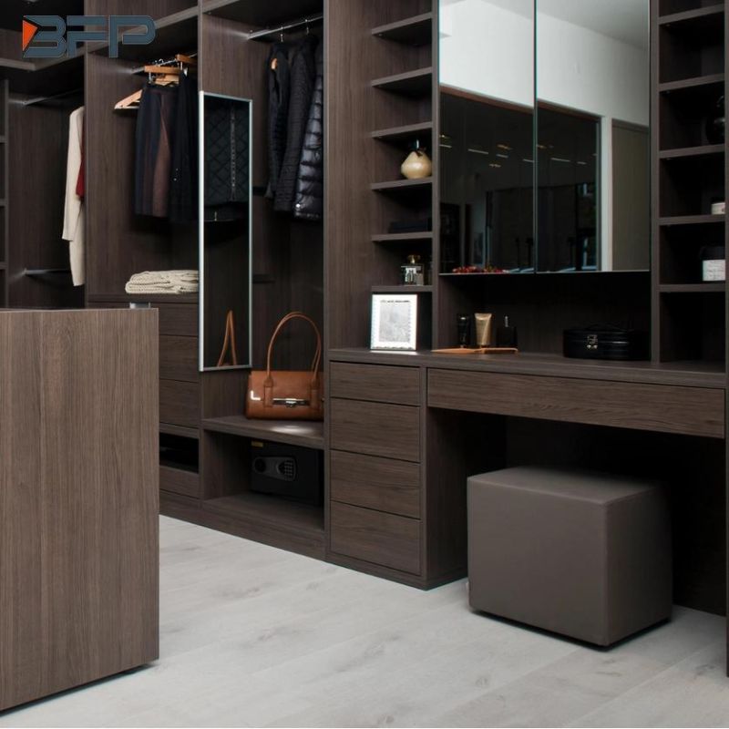 Open Wooden Grain Modular Ladies Closets