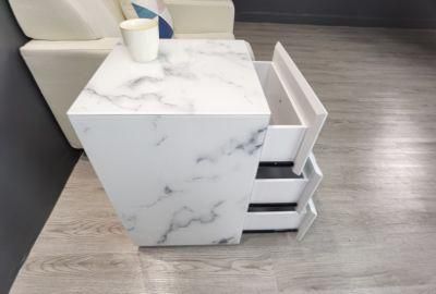 3 Drawer Modern Domestic Marble Glass Slim Bedside Table
