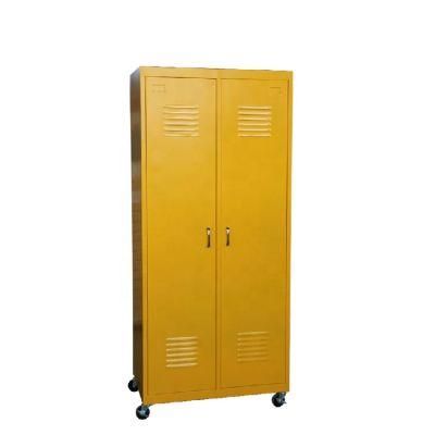 Gdlt Metal Clothes Storage Wardrobe Cupboard Steel Movable Locker Yellow Storage Cabinet
