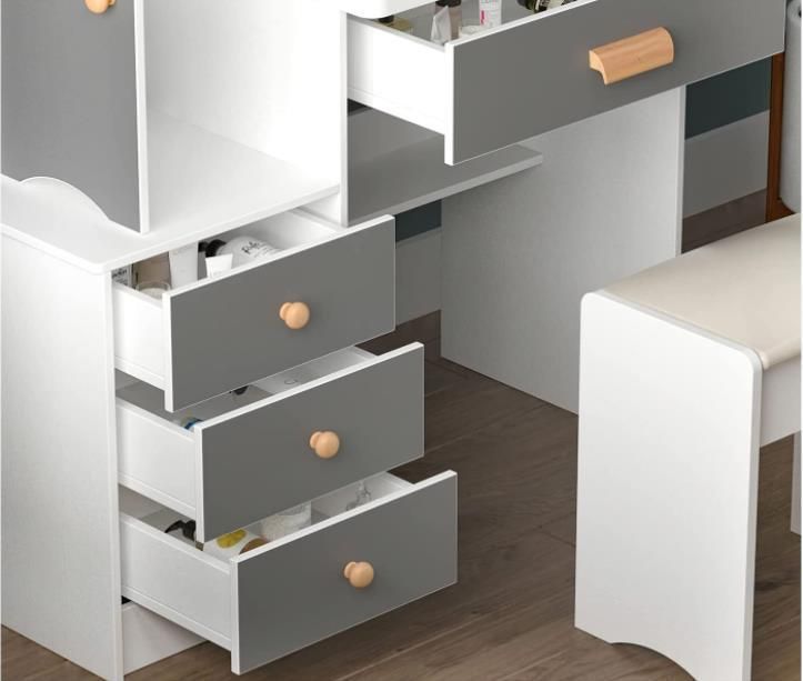 Nova Wood Makeup Dressing Table with Hidden Shelves and LED Mirror