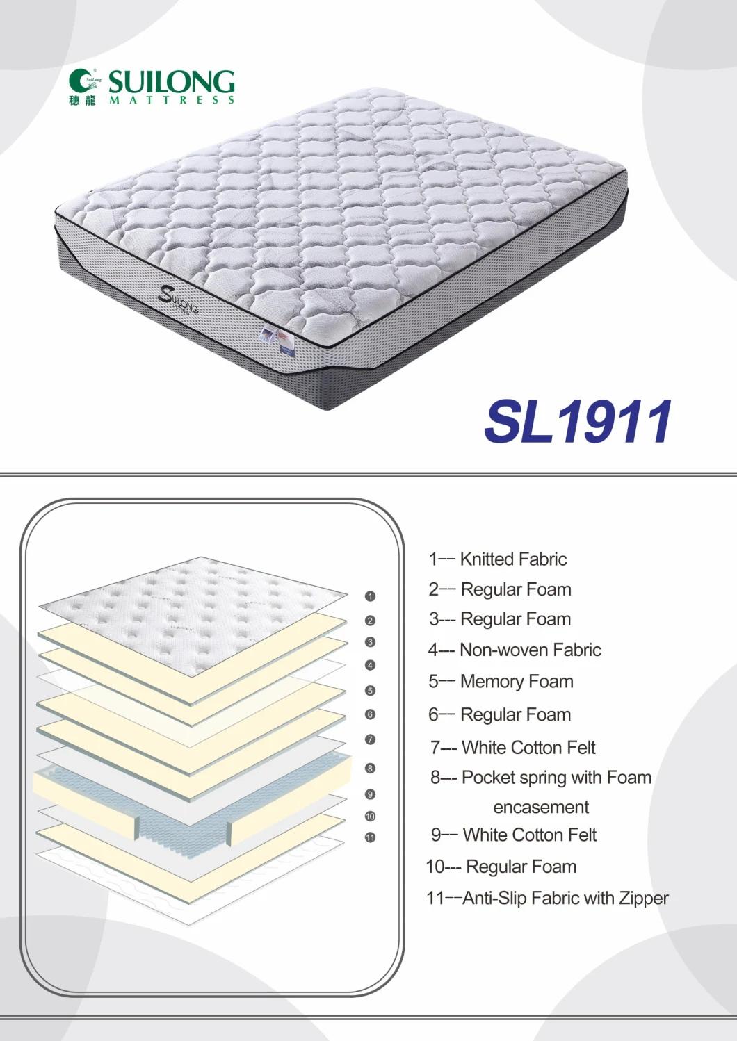 Bedroom Furniture Zipper Pocket Spring Mattress Memory Foam Mattress