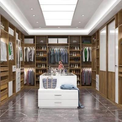 Modern Luxury Wood Grain Walk-in Bedroom Closet Wardrobe Design (YG16-M08)