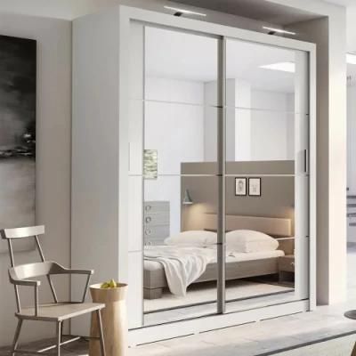 Quality Bedroom Furniture Wooden Wardrobe with Glass Mirror Sliding Door