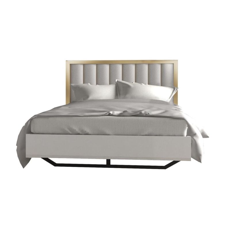 Nova Golden Side White Glossy Lacquer Bedroom Bed with Metal Support Rod