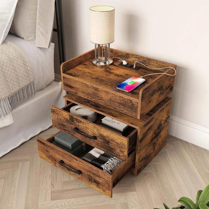 Most Popular Nightstand Bedside Table End Table Side Table with Charging Station and LED Lights for Bedroom