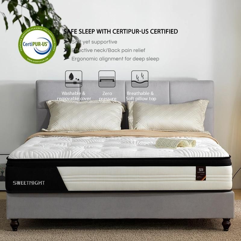 High Density Wadded Natural Latex Sponge King Hotel Compressed Memory Foam Bed Coil Bonnell Spring Mattress
