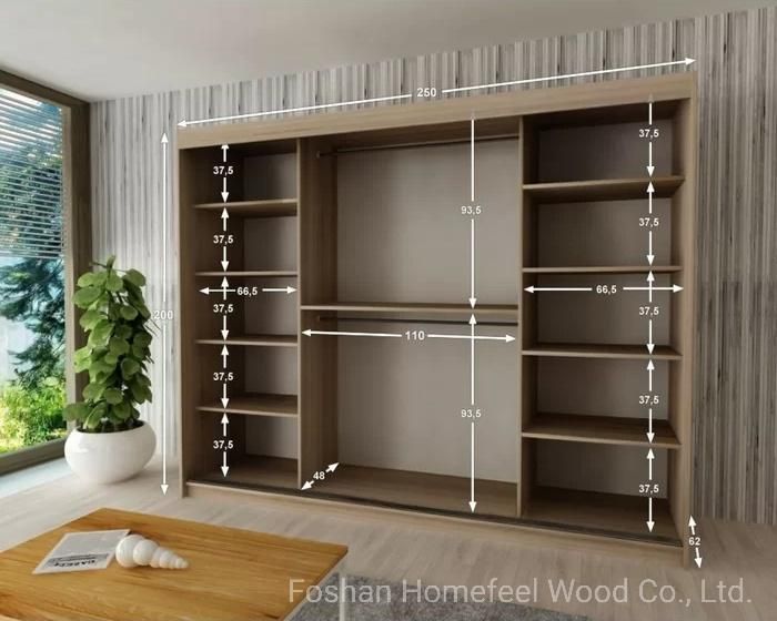 Modern Space Saving Clothes Storage Sliding Door Bedroom Furniture Wooden Wardrobe (HF-WB17)