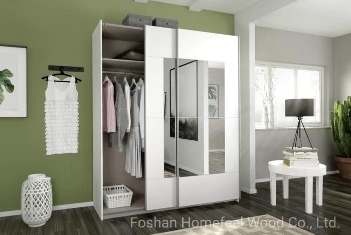 European Home Furniture Wooden Wardrobe Sliding Mirror Door Bedroom Wooden Closet (HF-WF032420)