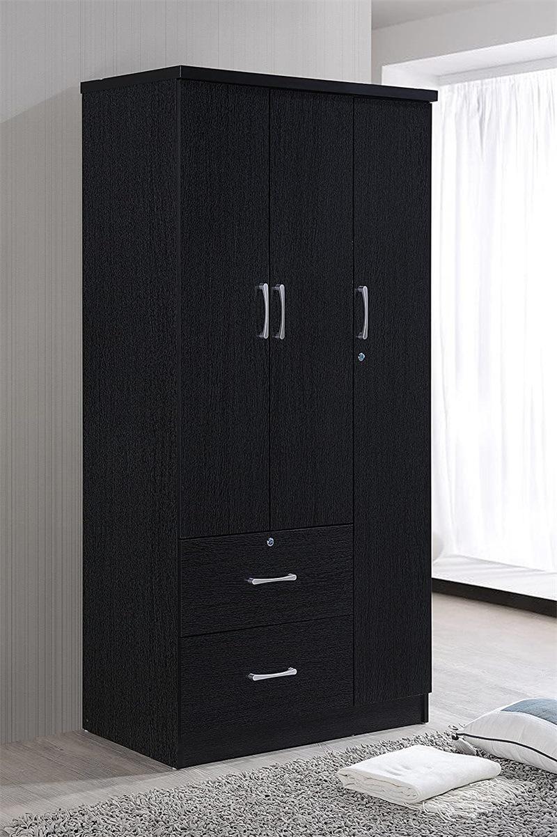Black Wooden Wardrobe OEM Accept with Two Drawers