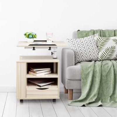 Multifunctional Lift Top LED Light Bedside Table End Table Nightstand for Living Room Bedroom