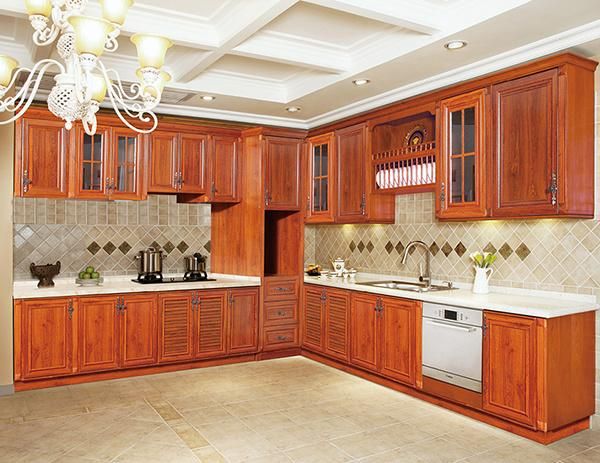 European Style Aluminium Profile Wood Grain Kitchen Cabinet