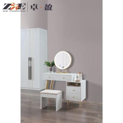 Factory Latest Design Italian Minimalist Dressing Table MDF Mirrored Luxury Dresser with Stool Vanity Mirror