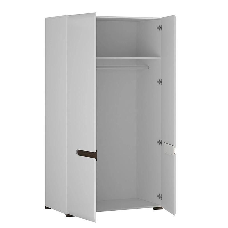 European Design White Glossy Bedroom Furniture 2 Door Wardrobe