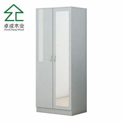 White Colour Double Doors Two Drawers Wardrobe with Mirror