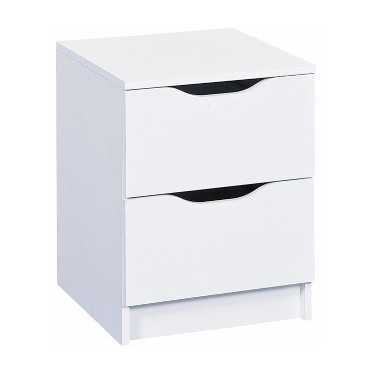 White Wooden Nightstand with Two Drawers for Bedroom
