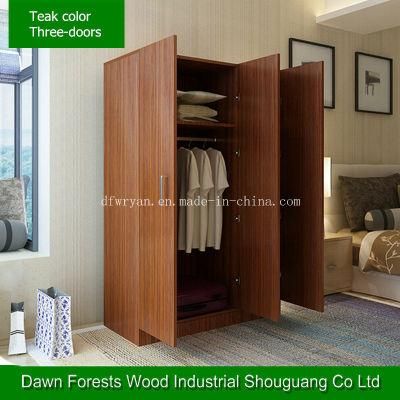 Three Doors Teak Color Panel Wardrobe