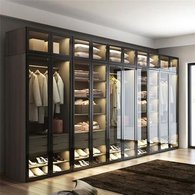 Cheap Price Custom Simple Design Bedroom Glass LED Aluminum Profiles Frames Clothes Wardrobe Modern Wooden Fitted Closet Almirah Wardrobes