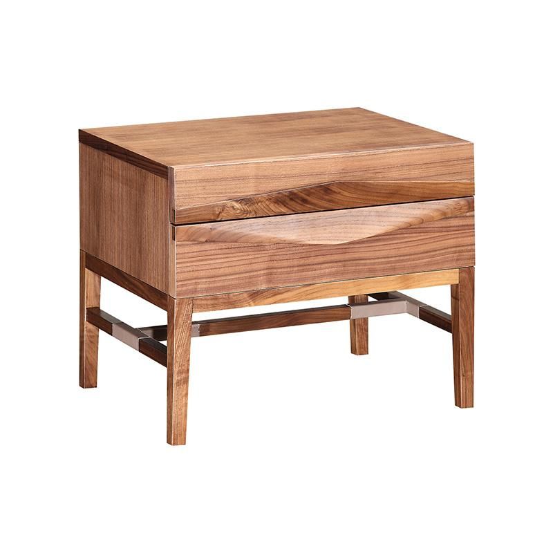 Foshan Factory Wholesale Modern Walnut Solid Wood Home Furniture Hotel Bedroom Bedside Nightstand Cabinet with Drawer