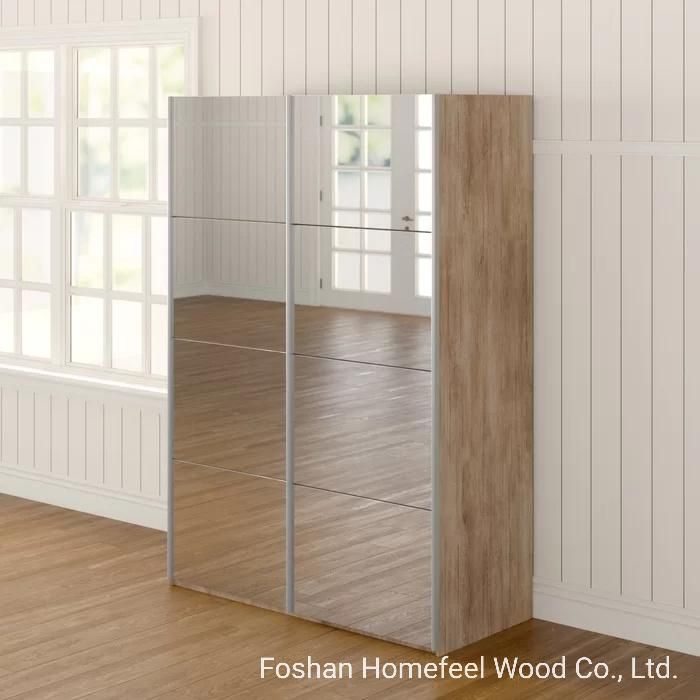 Knocked-Down Modern Design Wooden Bedroom Mirror Sliding Door Wardrobe Clothes Storage Cabinet (HF-WB10)
