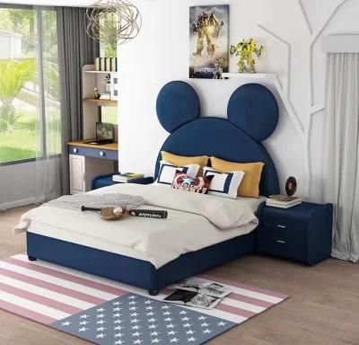 Modern Fashion Mickey Design Children Bedroom Furniture Beds Fabric Upholstered Single Bed for Kids