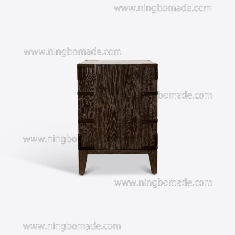 Hot Sale Chinese Classic Style Furniture Ebony Oak Antique Brass Color Metal 3 Drawers Wide Nightstand