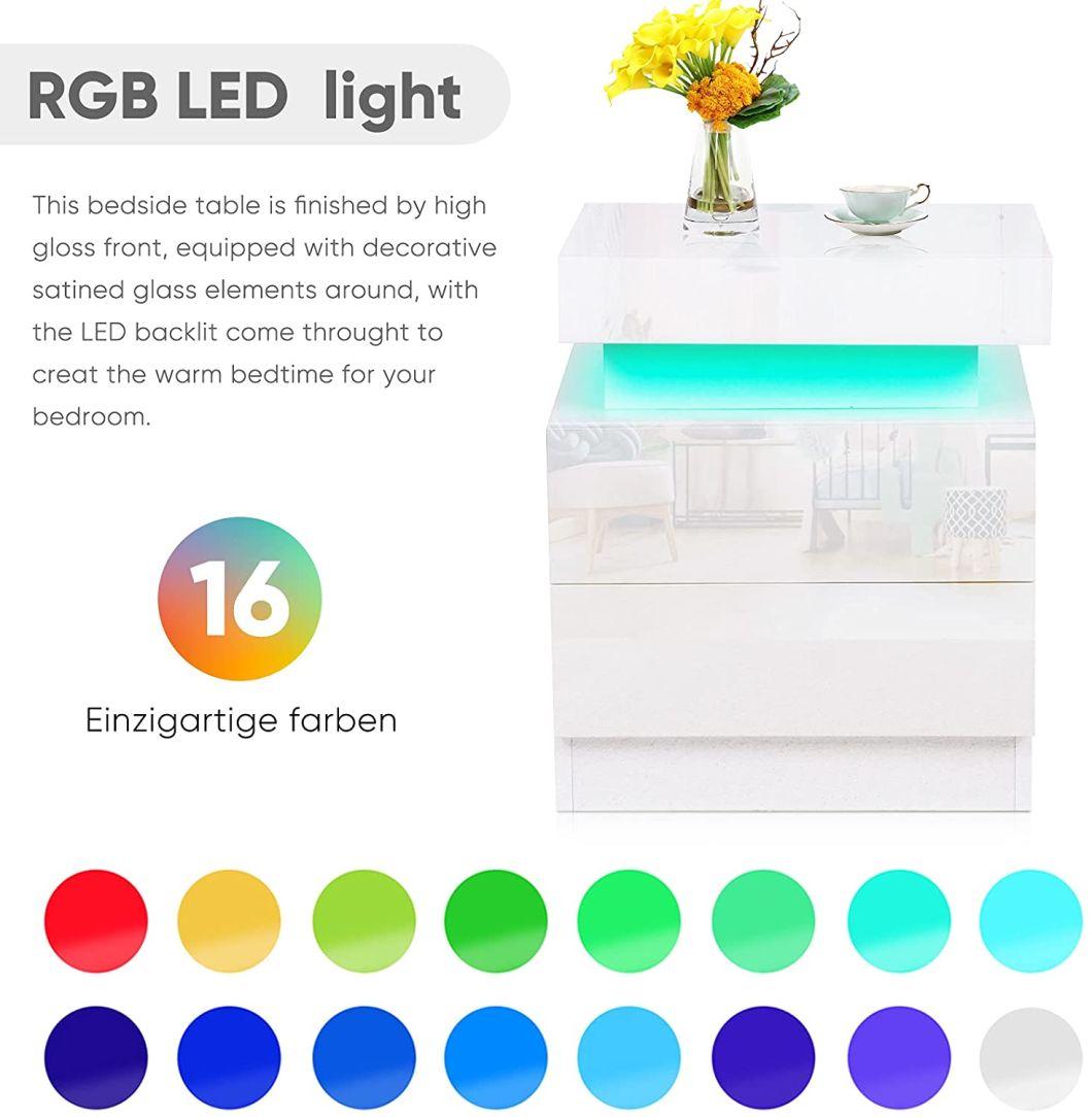 Modern Bedside Table Nightstand Side Table with Colorful LED Light for Living Room