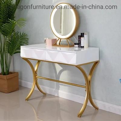 Modern Bedroom Furniture Gold Steel Wooden Dressing Table with Mirror