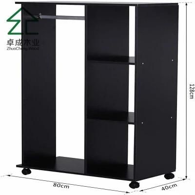 Black Color MFC Materials Easy to Move Wardrobe with Wheel