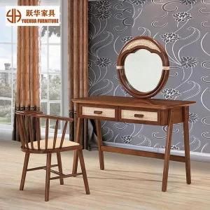 Latest Nordic Style Bedroom Furniture Rattan Wooden Mirror Dressing Table