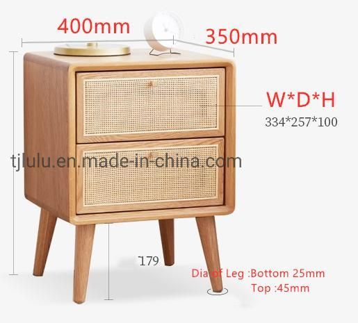 Modern Nordic Design Solid Wood Bedside Nightstand Bedroom Rattan Small Side Table 2 Drawers Storage Locker