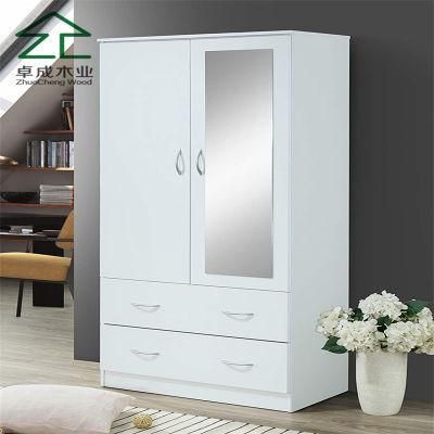 White Color Two Doors Two Drawer Wardrobe with Mirror