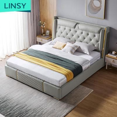 Linsy Square White Wooden Furniture Modern Leather Bed Designs R305