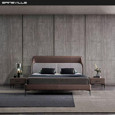 Factory Wholesale Upholstered Lether Beds Design Modern Home/Hotel Bedroom Furniture King Bed Set with Metal Frame Headboard
