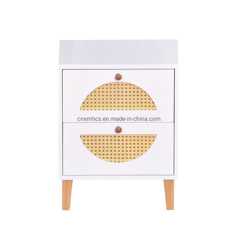 Custom Wooden Bedside Table Side Tables Nightstands with 2 Ratten Drawer Home Furniture Bedroom Livingroom