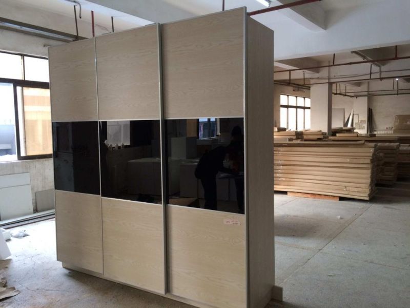 Sliding Door with Glass Wood Grain Melamine Bedroom Wardrobes