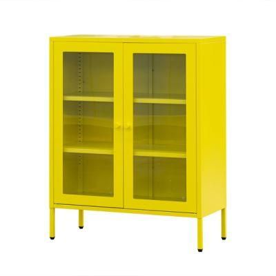 Cheap Price Modern Design 2 Glass Door Storage Metal Cabinet